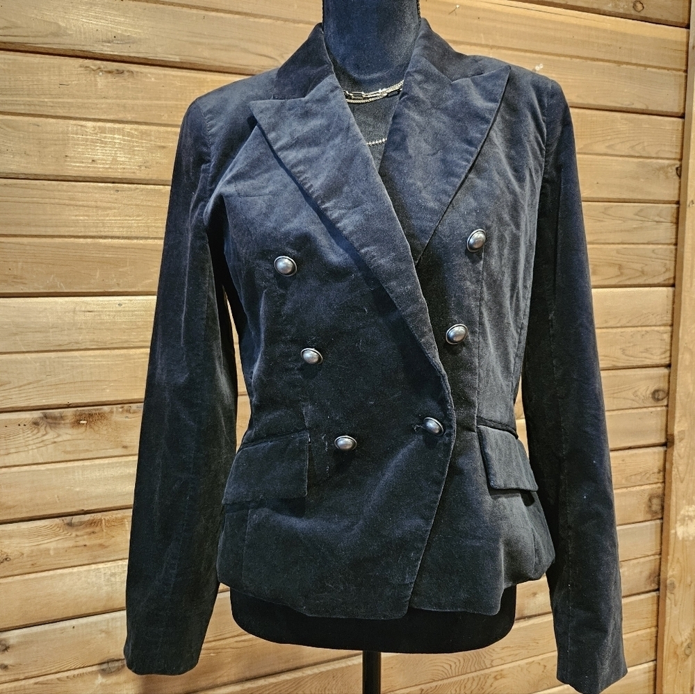 Anthropologie Ryegrass Black Velvet Double Breasted Blazer Size 8 - Picture 2 of 7